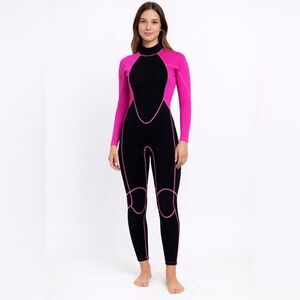 🐬 Realon Women’s Full Wetsuit Size S Pink Black Neoprene Surf Swim NWOT